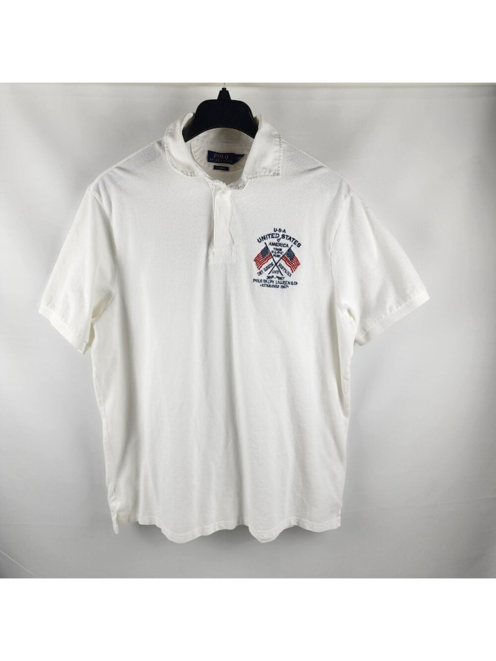 Polo Ralph Lauren Shirt Mens XL White Americana Polo USA Flag Classic Fit